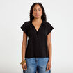 Blouse ample col v manches courtes noir femme