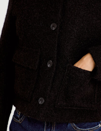 Veste droite bouclette col montant noir femme