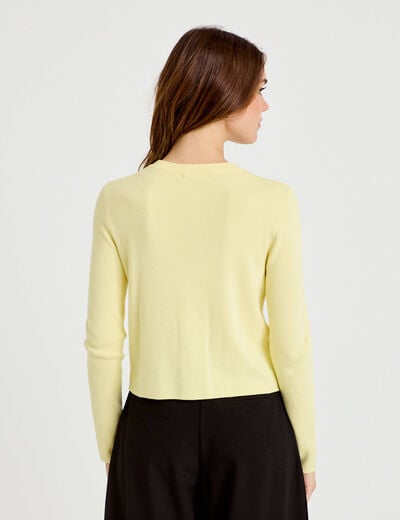 Gilet ajust&eacute; cropped col rond jaune clair femme
