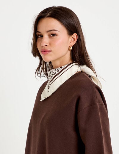 Foulard satin&eacute; soyeux ecru femme