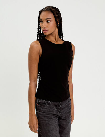 D&eacute;bardeur ajust&eacute; en cr&ecirc;pe col bateau noir femme