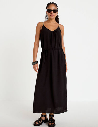 Robe longue &eacute;vas&eacute;e &agrave; fines bretelles noir femme