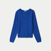 Pull col v manches longues bleu electrique femme