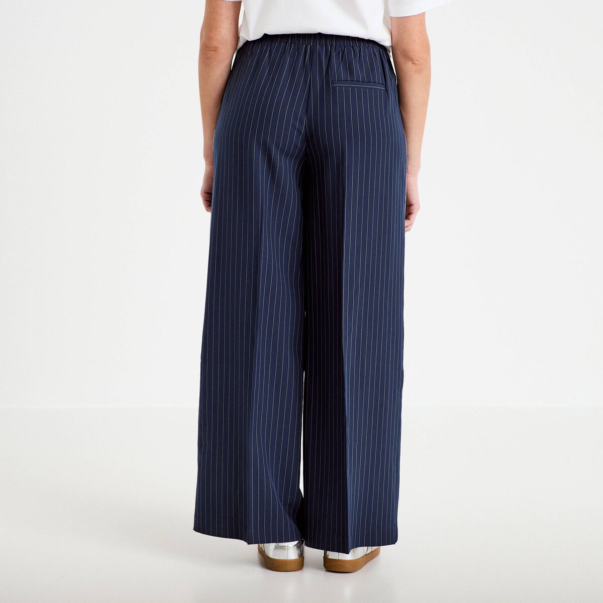 Pantalon large taille &eacute;lastiqu&eacute;e bleu clair femme