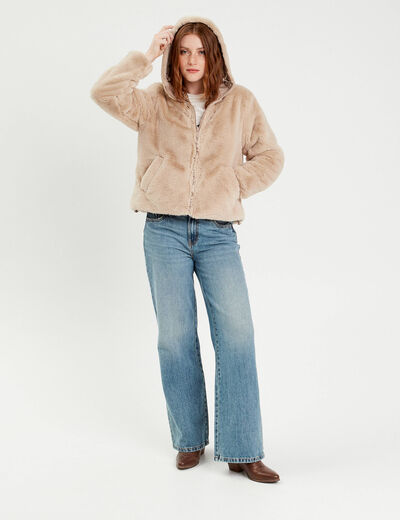 Parka r&eacute;versible &agrave; capuche beige femme