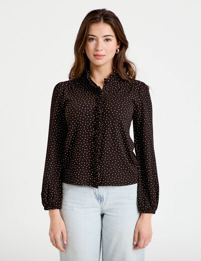 Blouse manches longues marron fonc&eacute; femme