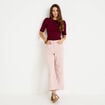 Pantalon large cropped taille haute rose nude femme
