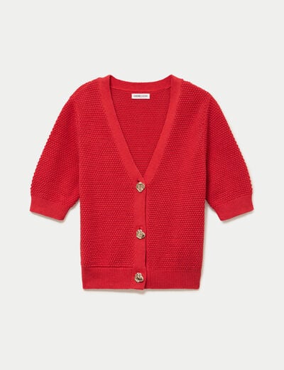 Gilet col v manches courtes rouge femme