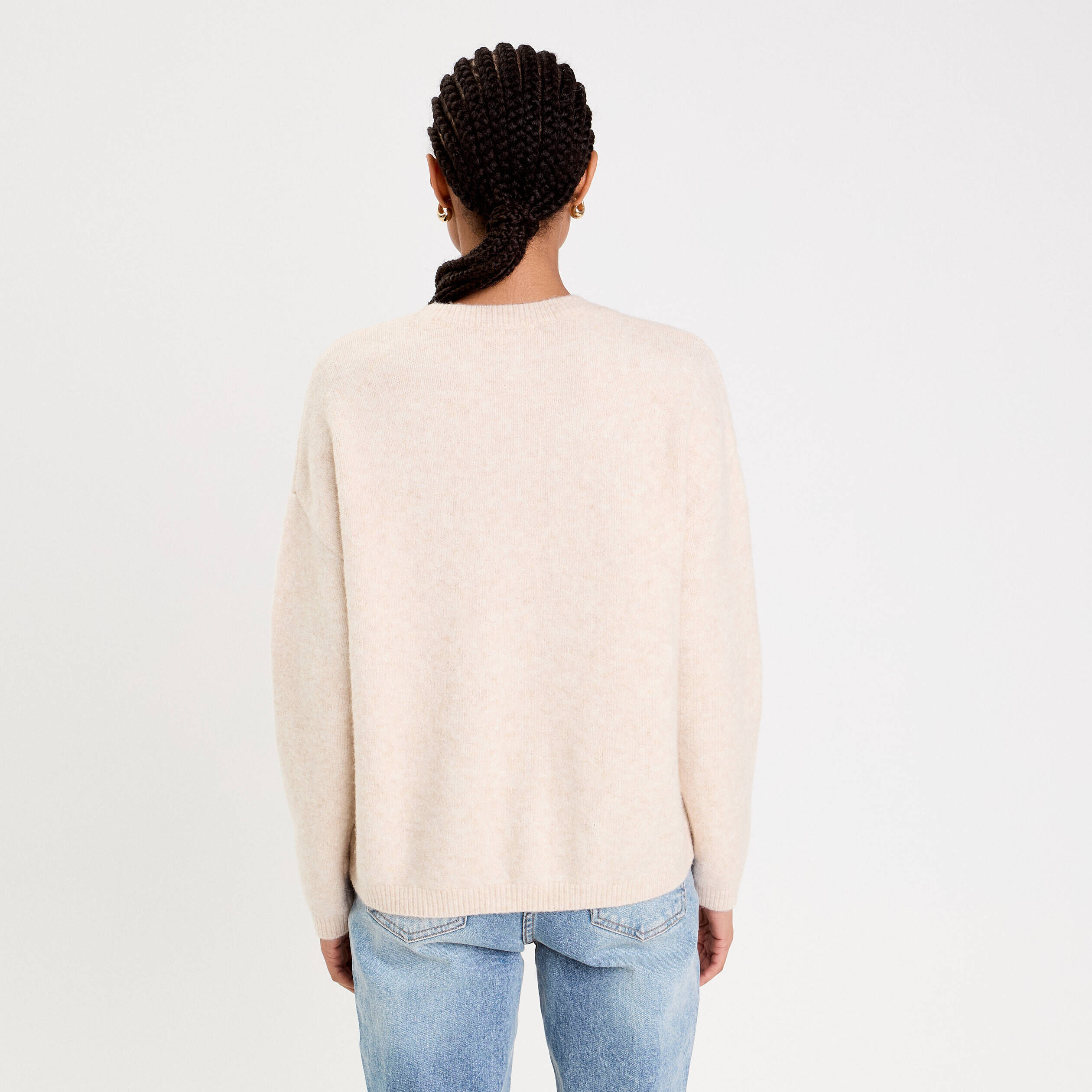 Pull Cache Cache Beige Et Noir - Taille L, Manches Asymétriques, Occasion