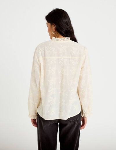 Blouse ample col montant manches longues ivoire femme