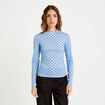 T-shirt ajust&eacute; col rond manches longues bleu ciel femme