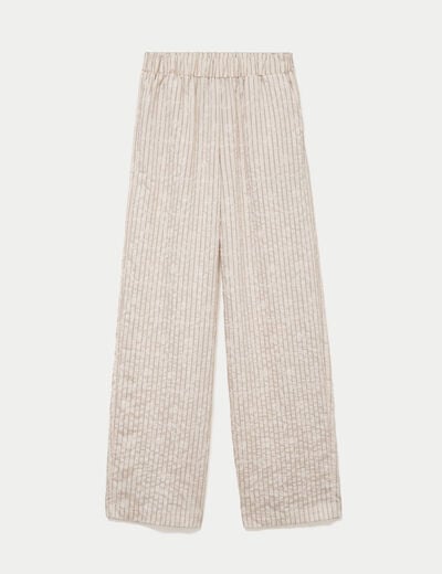 Pantalon large taille haute en velours creme femme