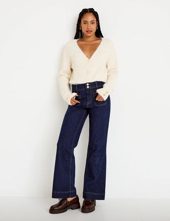 Jean bootcut taille haute denim brut femme