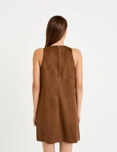 Robe courte droite sans manches marron femme