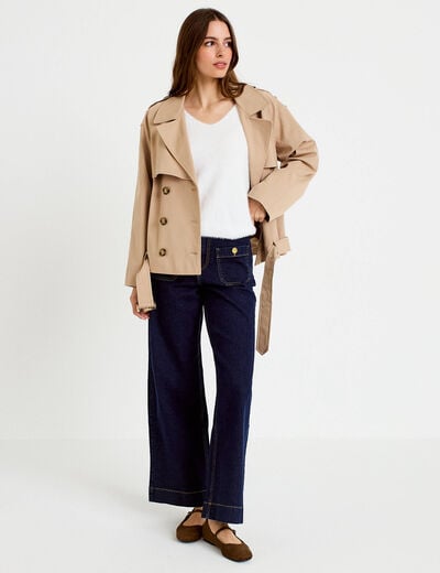 Pull col v manches longues ecru femme