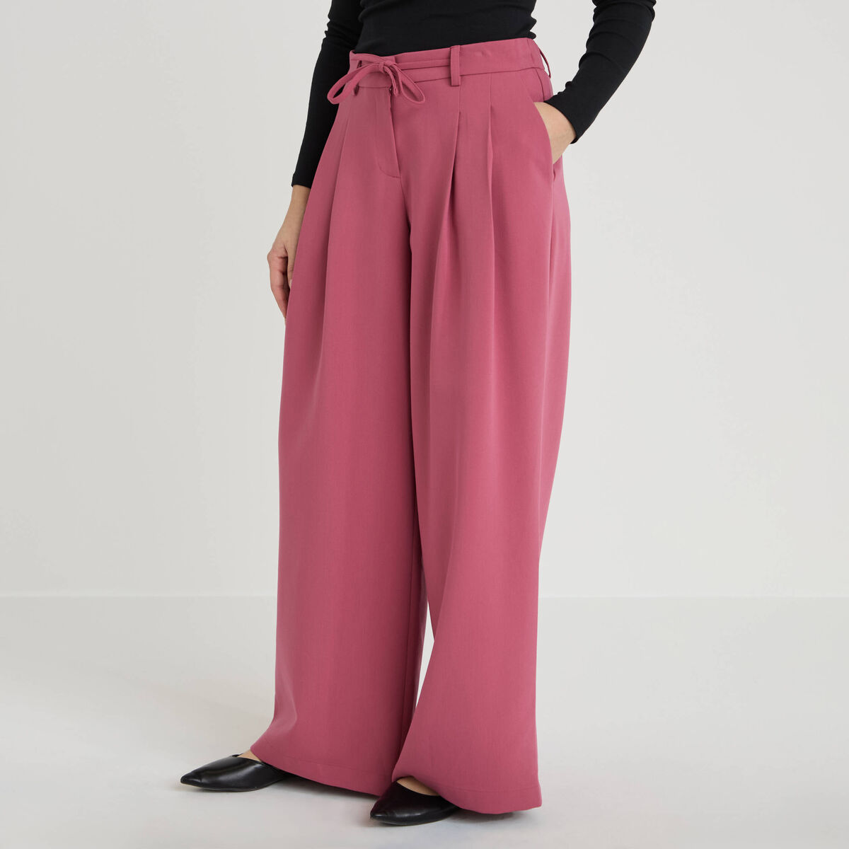 Pantalon large fluide vieux rose femme
