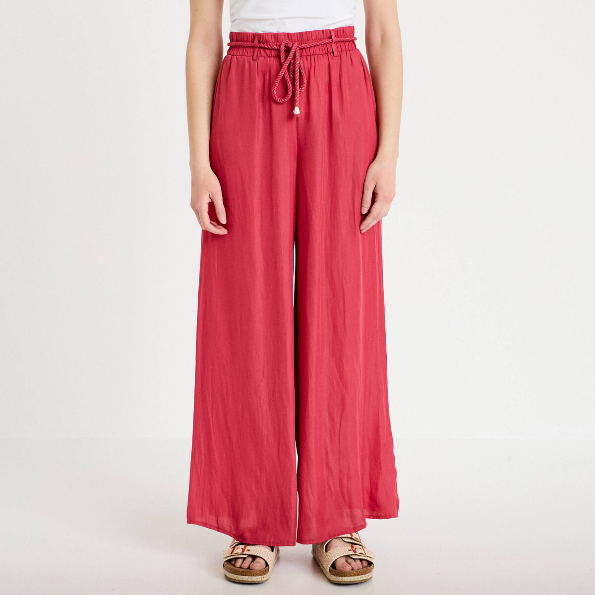 Pantalon large taille standard rose framboise femme