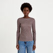T-shirt ajust&eacute; col rond manches longues marron fonc&eacute; femme