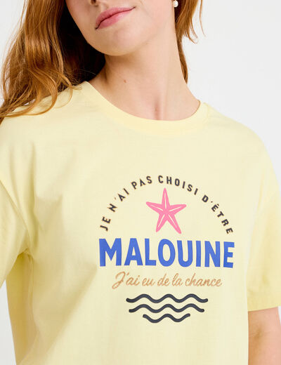 T-shirt col rond manches courtes jaune pastel femme