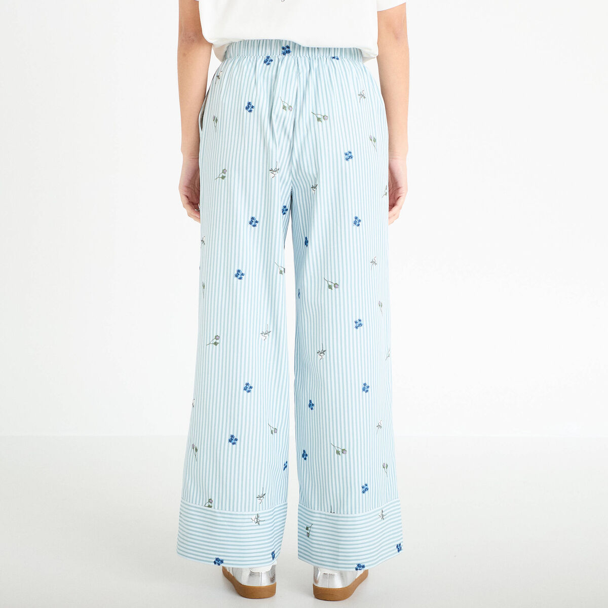 Pantalon large brod&eacute; Bridgerton bleu clair femme