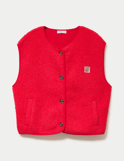 Gilet sans manches fausse fourrure rouge femme