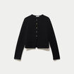 Veste tweed droite cropped col rond noir femme