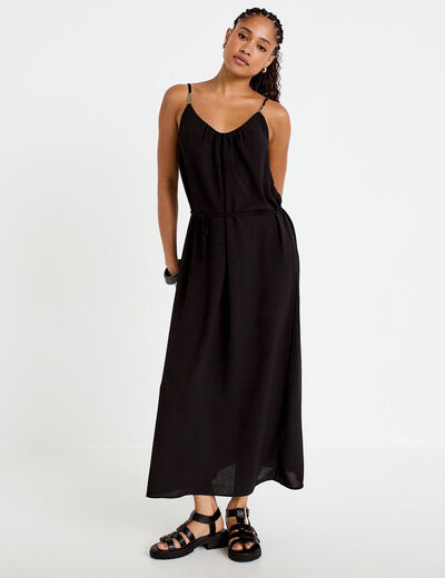 Robe longue &eacute;vas&eacute;e &agrave; fines bretelles noir femme