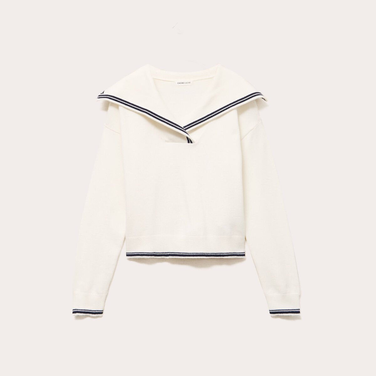 Pull col marin manches longues ecru femme