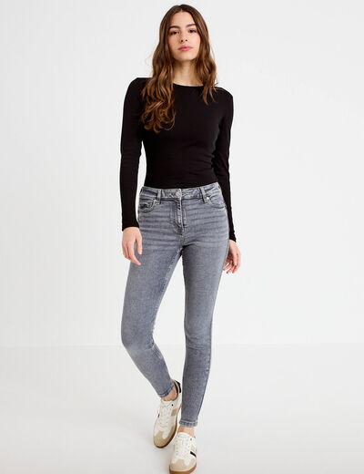 Jean skinny push-up taille standard denim gris clair femme
