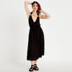 Robe longue droite fines bretelles col v noir femme