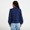 Blouse manches longues broderie bleu fonc&eacute; femme
