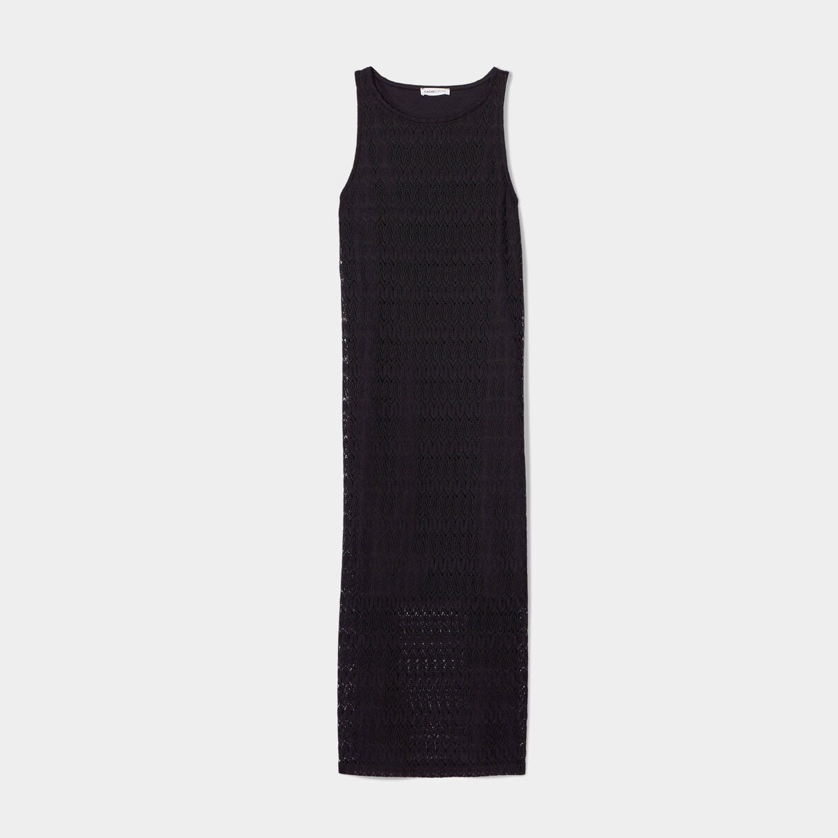 Robe longue droite ajour&eacute;e noir femme