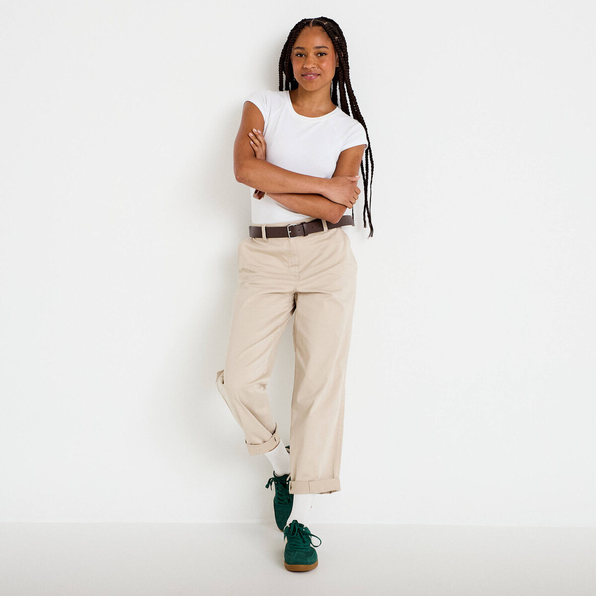 Pantalon chino avec ceinture amovible beige femme