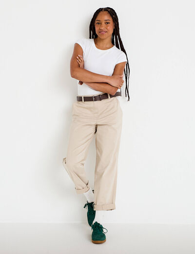 Pantalon chino avec ceinture amovible beige femme