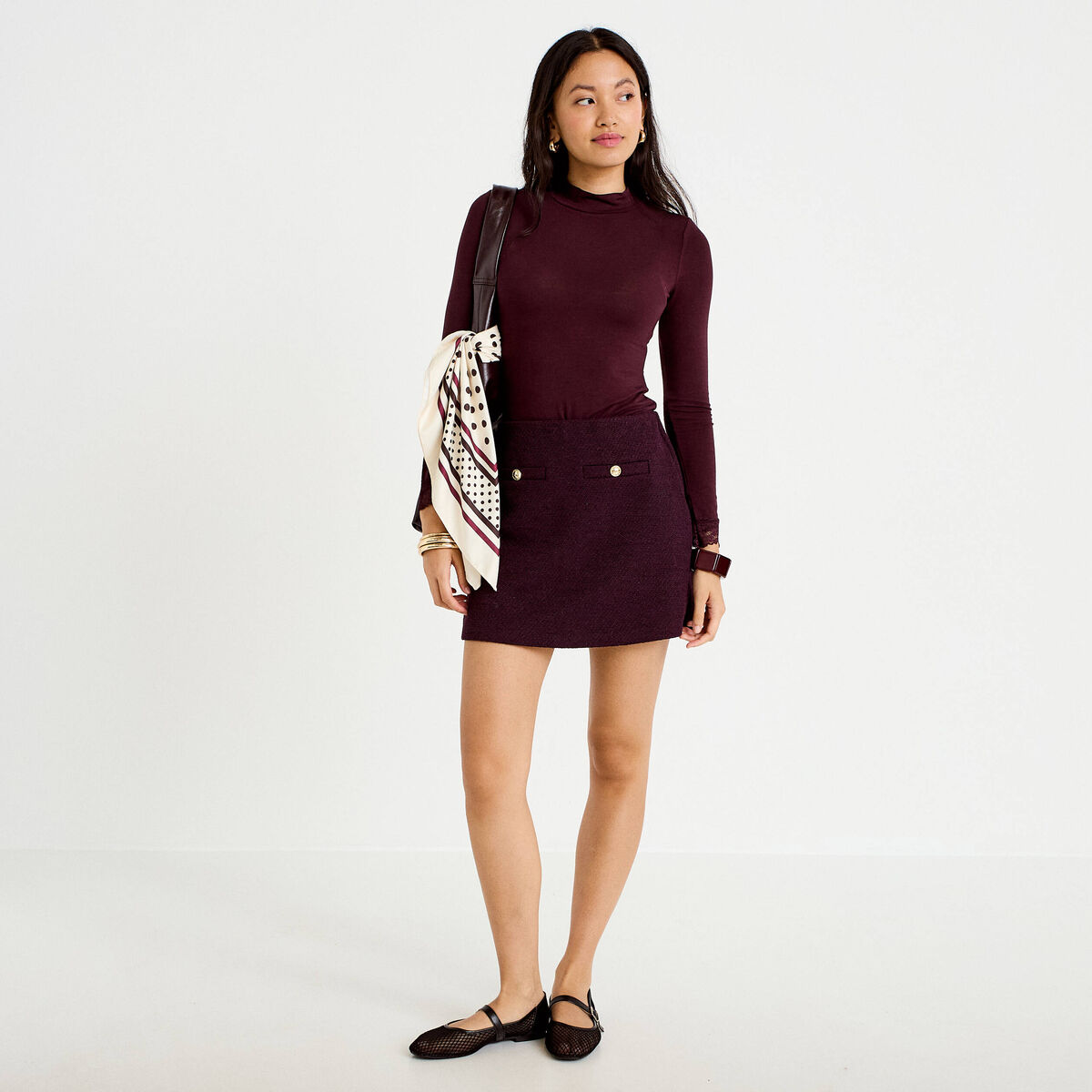 Jupe-short courte violet fonc&eacute; femme