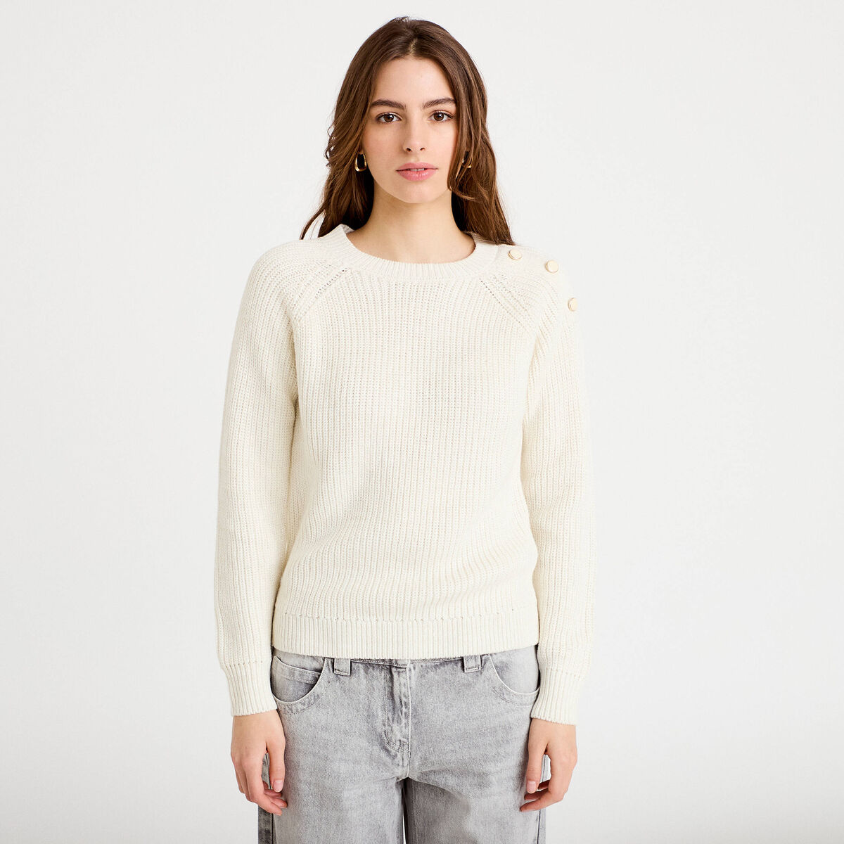 Pull manches longues ecru femme