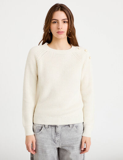 Pull manches longues ecru femme