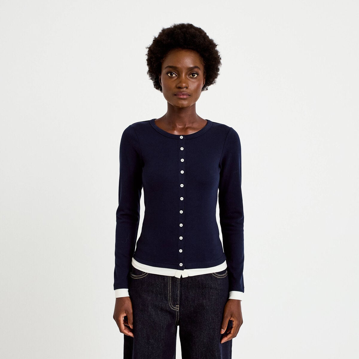 Doudou col rond manches longues bleu marine femme