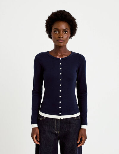 Doudou col rond manches longues bleu marine femme