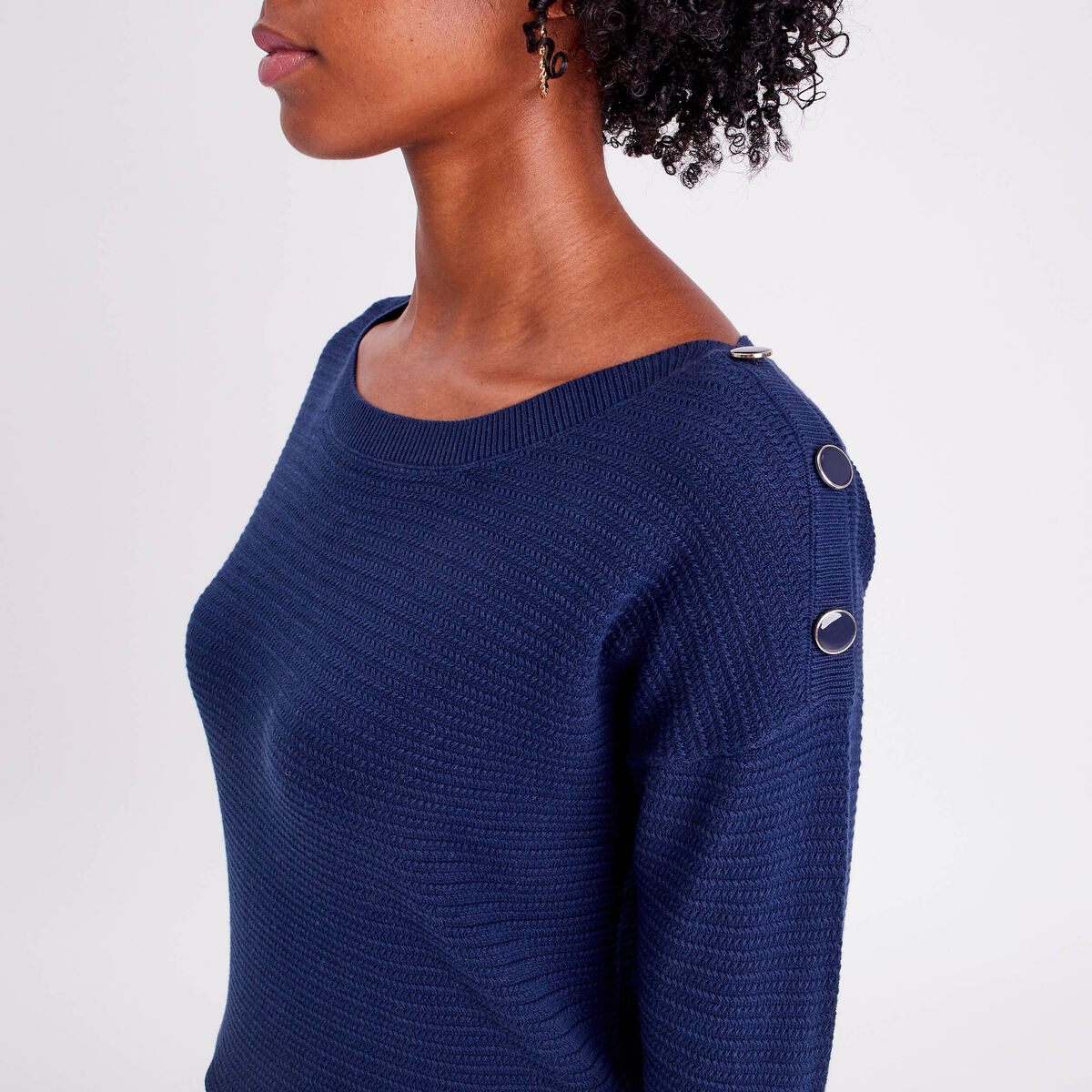 Pull avec boutons bleu marine femme