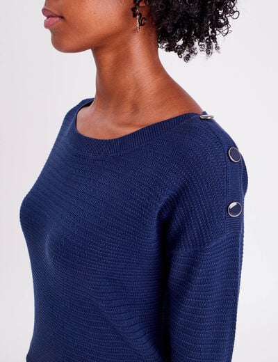 Pull avec boutons bleu marine femme