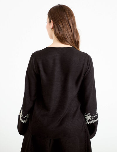 Blouse ample broderie noir femme