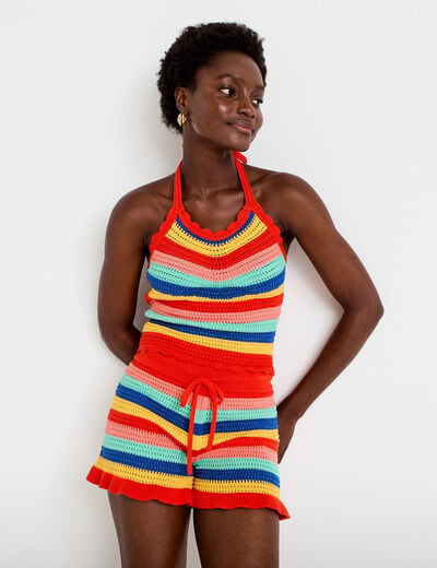 D&eacute;bardeur dos nu en crochet rouge femme