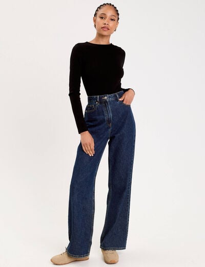 Body cintr&eacute; manches longues bateau noir femme
