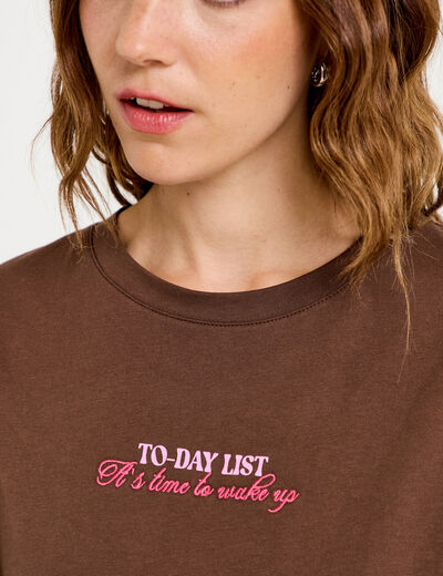 T-shirt oversize manches courtes marron fonc&eacute; femme