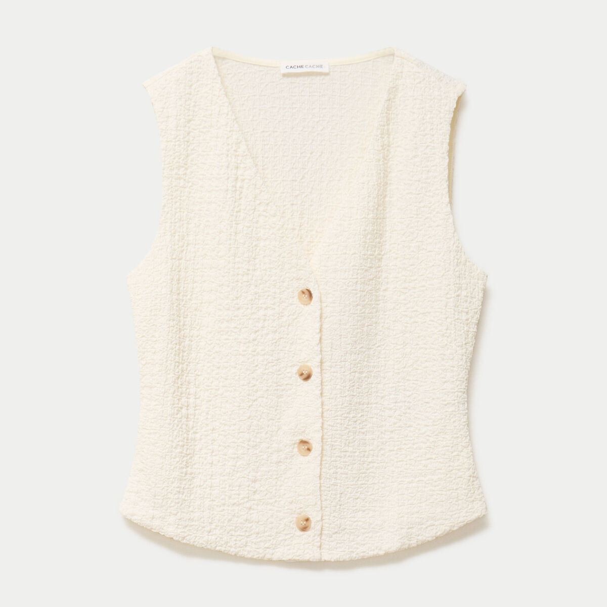 Gilet sans manches col v ecru femme