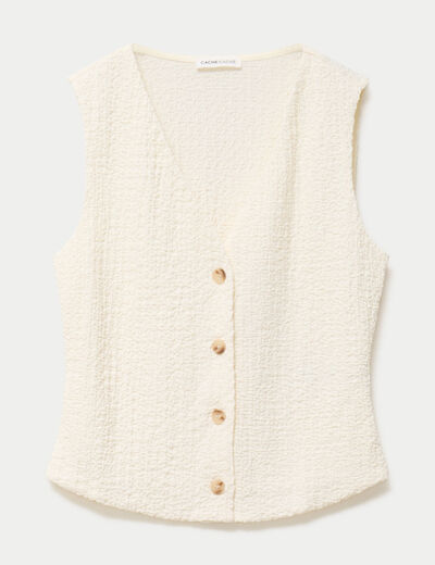 Gilet sans manches col v ecru femme