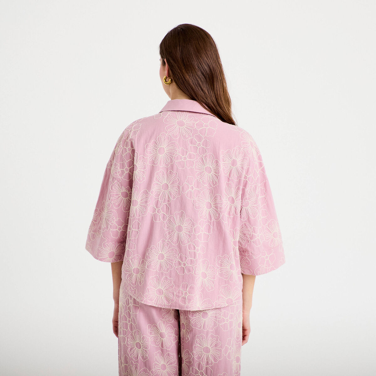 Blouse boyfriend manches 3/4 rose clair femme