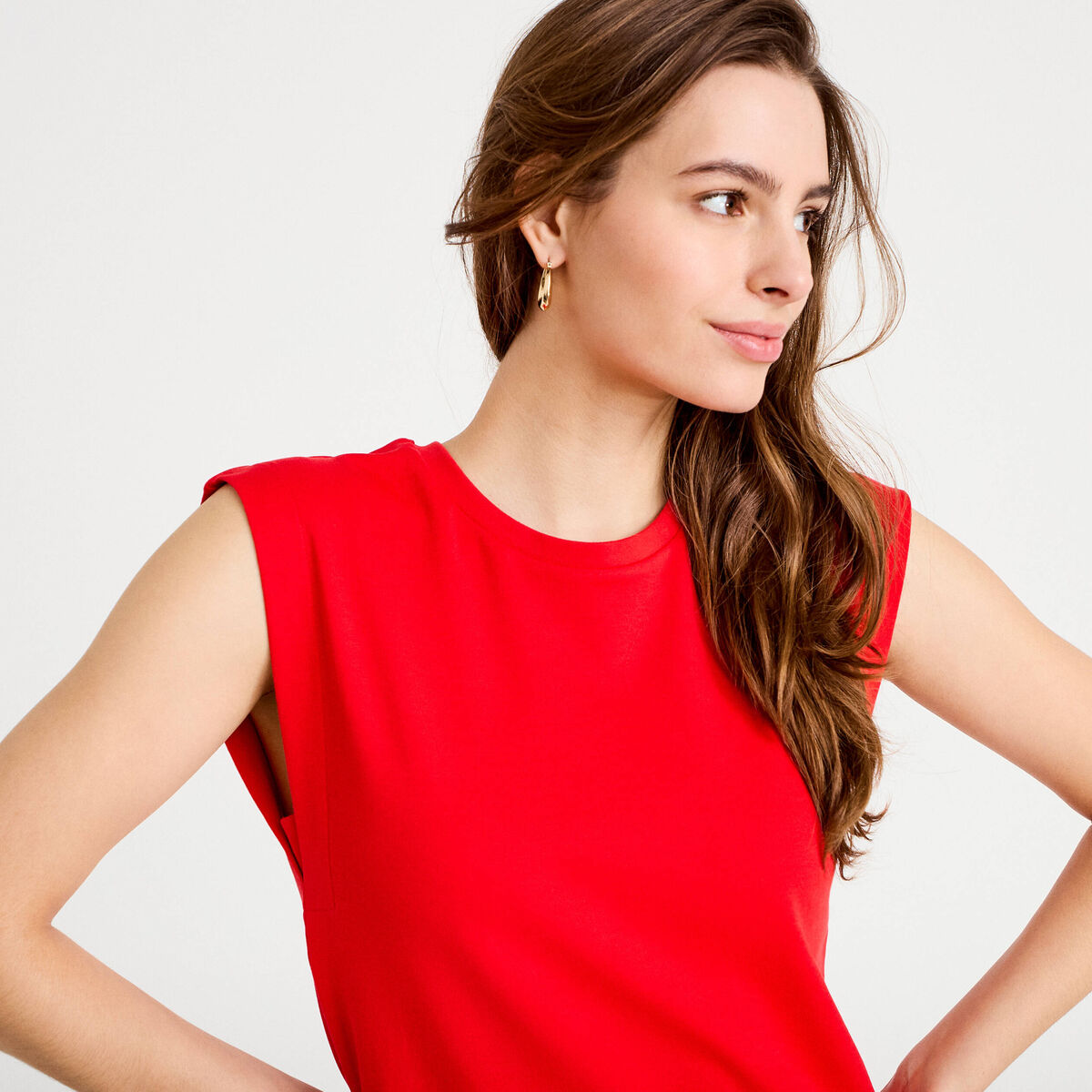T-shirt col rond sans manches rouge femme