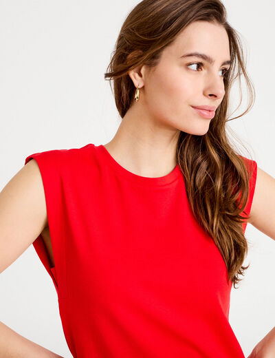 T-shirt col rond sans manches rouge femme